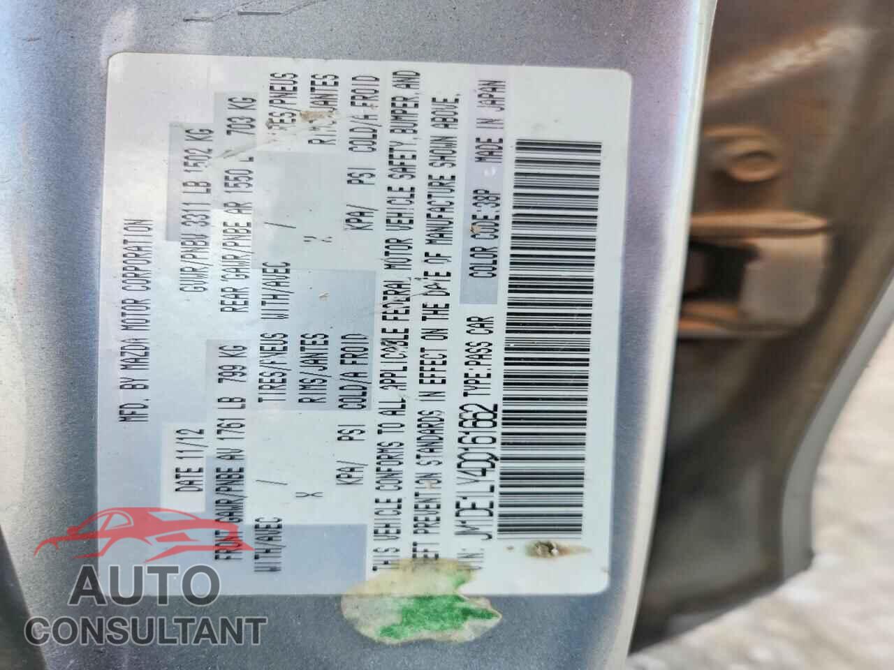 MAZDA 2 2013 - JM1DE1LY4D0161662