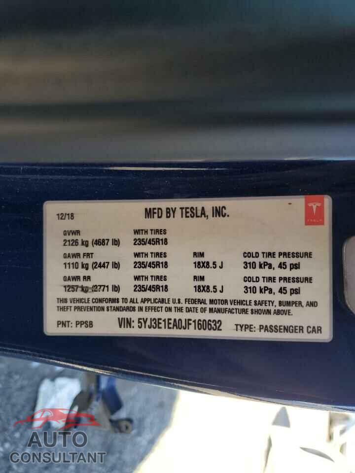 TESLA MODEL 3 2018 - 5YJ3E1EA0JF160632