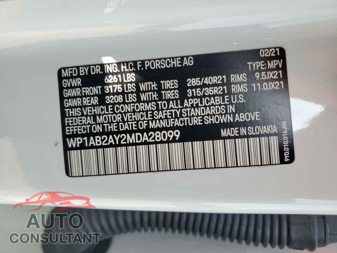 PORSCHE CAYENNE 2021 - WP1AB2AY2MDA28099