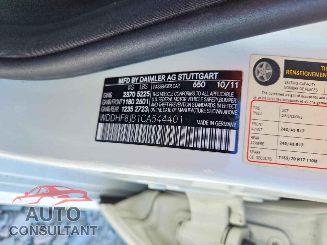 MERCEDES-BENZ E-CLASS 2012 - WDDHF8JB1CA544401