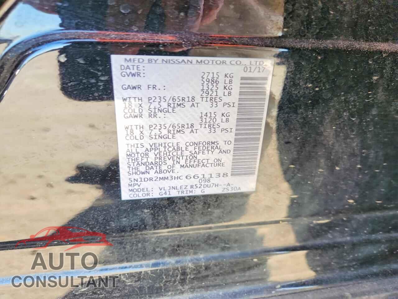 NISSAN PATHFINDER 2017 - 5N1DR2MM3HC661138