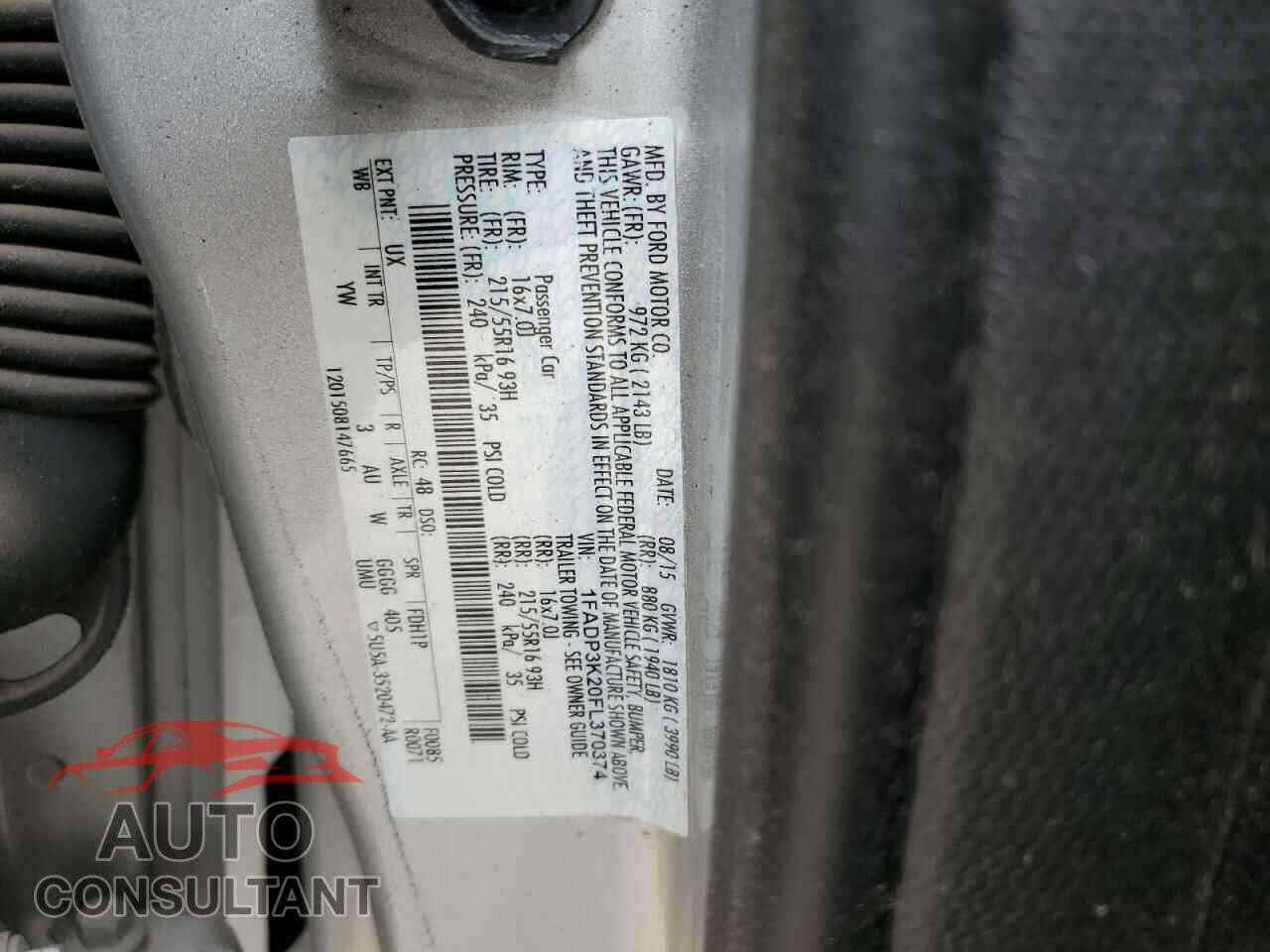 FORD FOCUS 2015 - 1FADP3K20FL370374