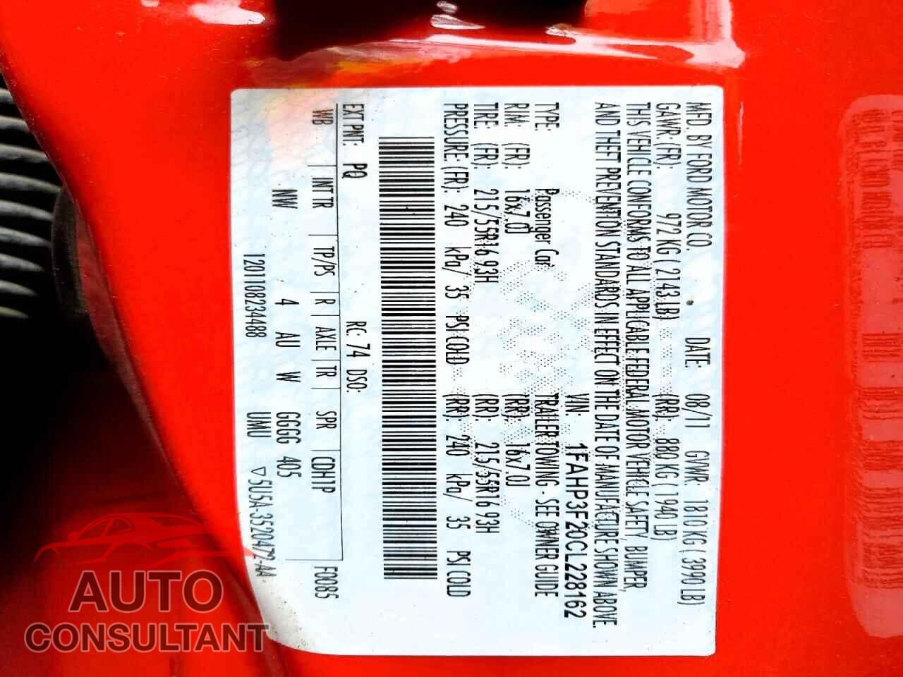 FORD FOCUS 2012 - 1FAHP3F20CL228162