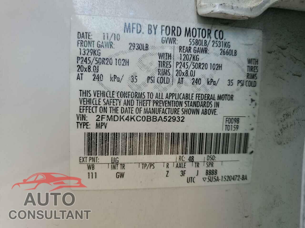 FORD EDGE 2011 - 2FMDK4KC0BBA52932