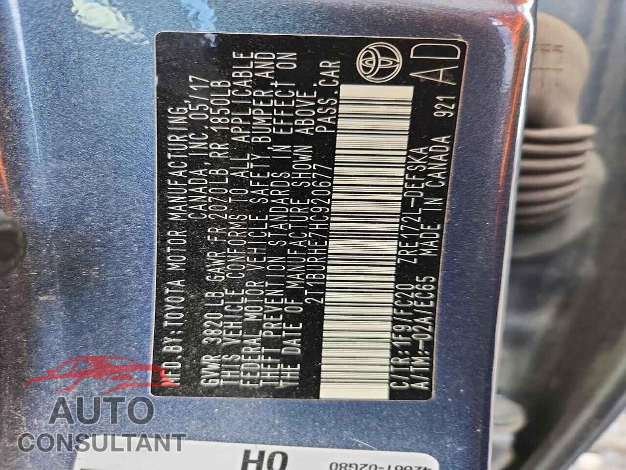 TOYOTA COROLLA 2017 - 2T1BURHE7HC920677