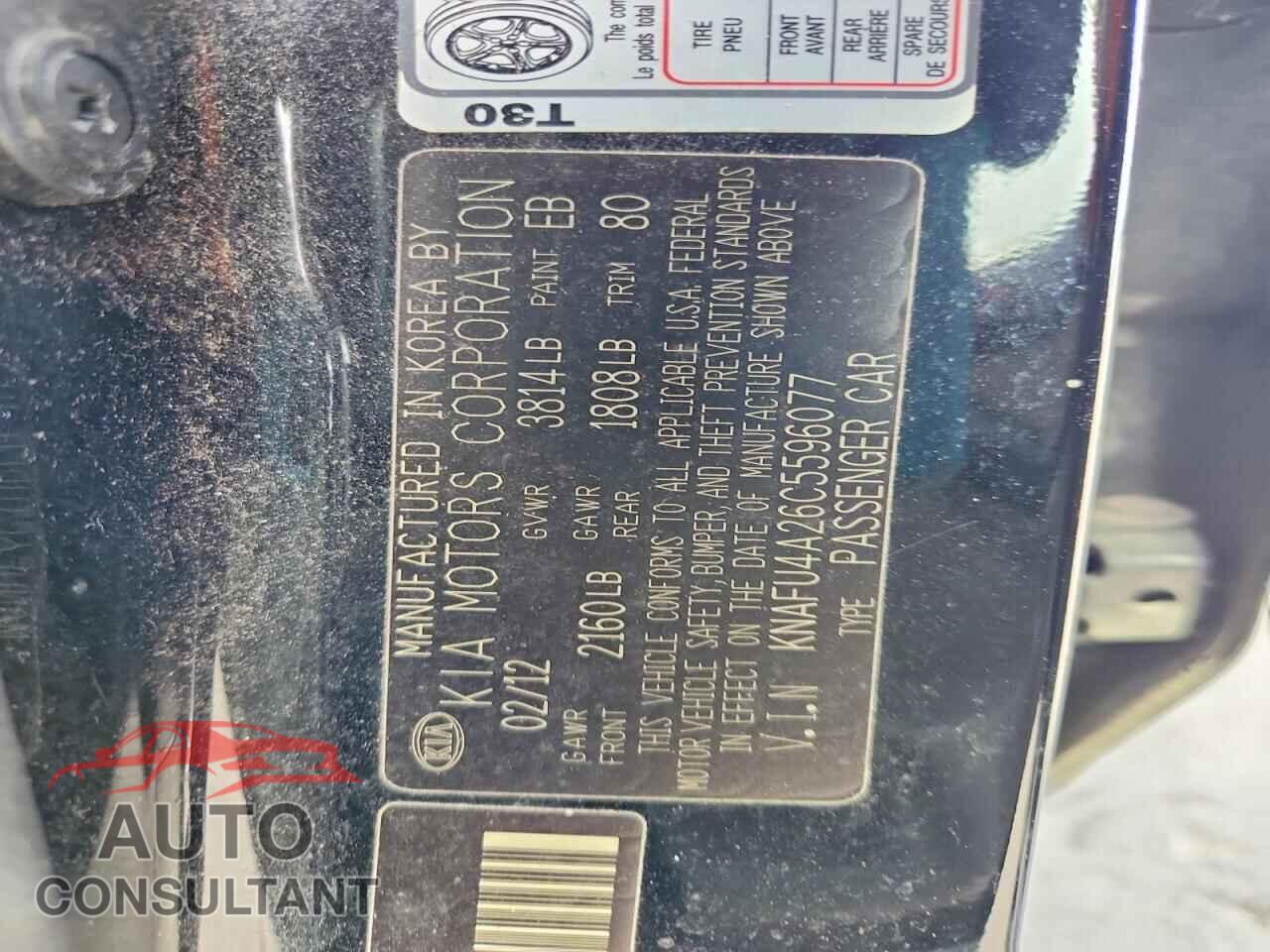 KIA FORTE 2012 - KNAFU4A26C5596077