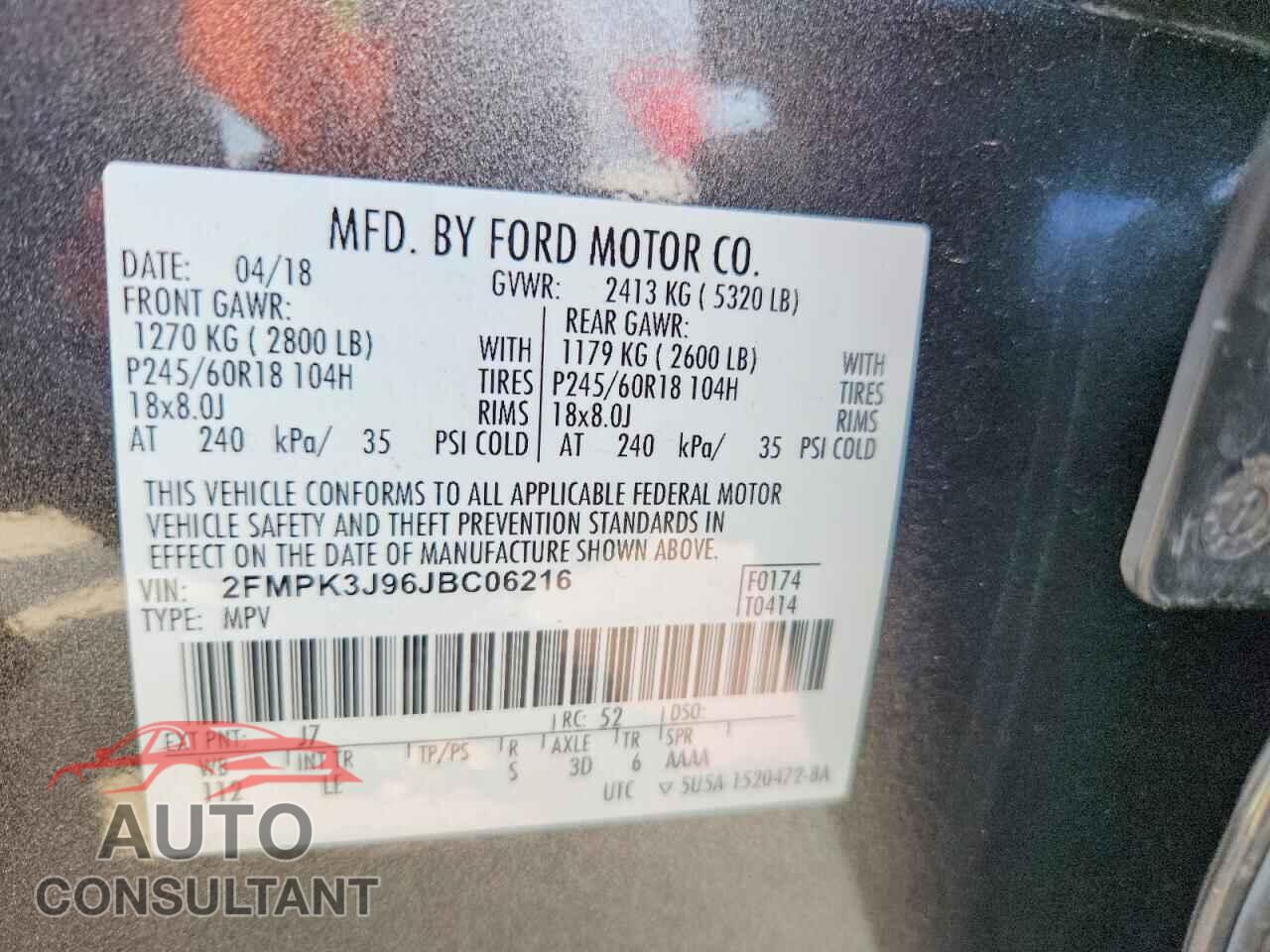 FORD EDGE 2018 - 2FMPK3J96JBC06216