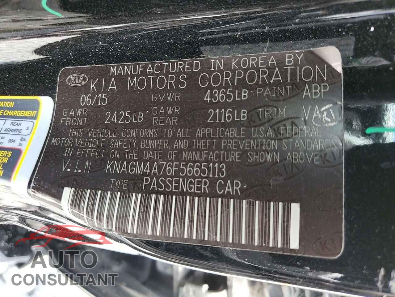 KIA OPTIMA 2015 - KNAGM4A76F5665113