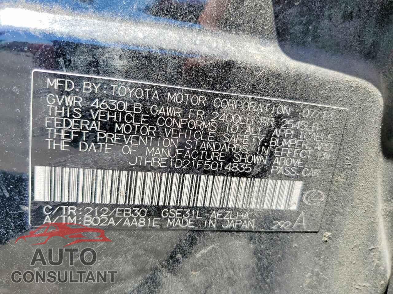 LEXUS IS 2015 - JTHBE1D21F5014835