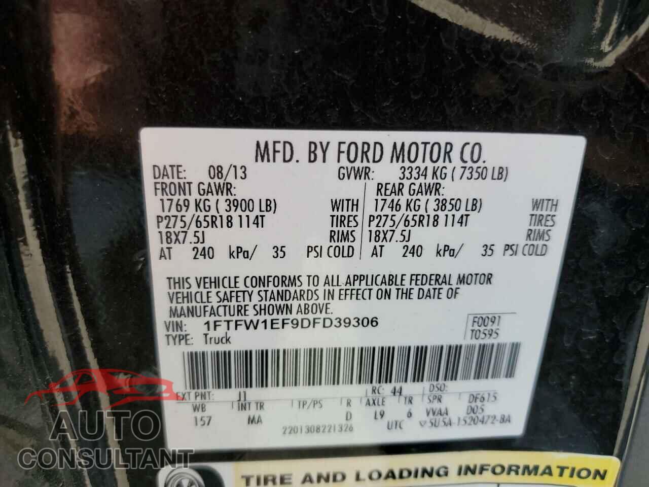 FORD F-150 2013 - 1FTFW1EF9DFD39306