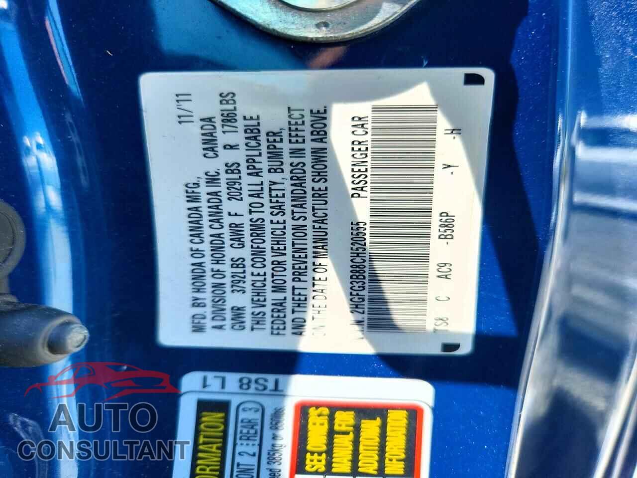 HONDA CIVIC 2012 - 2HGFG3B88CH520555