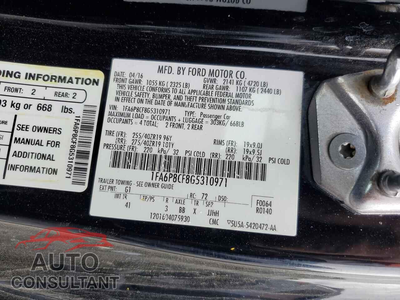 FORD MUSTANG 2016 - 1FA6P8CF8G5310971
