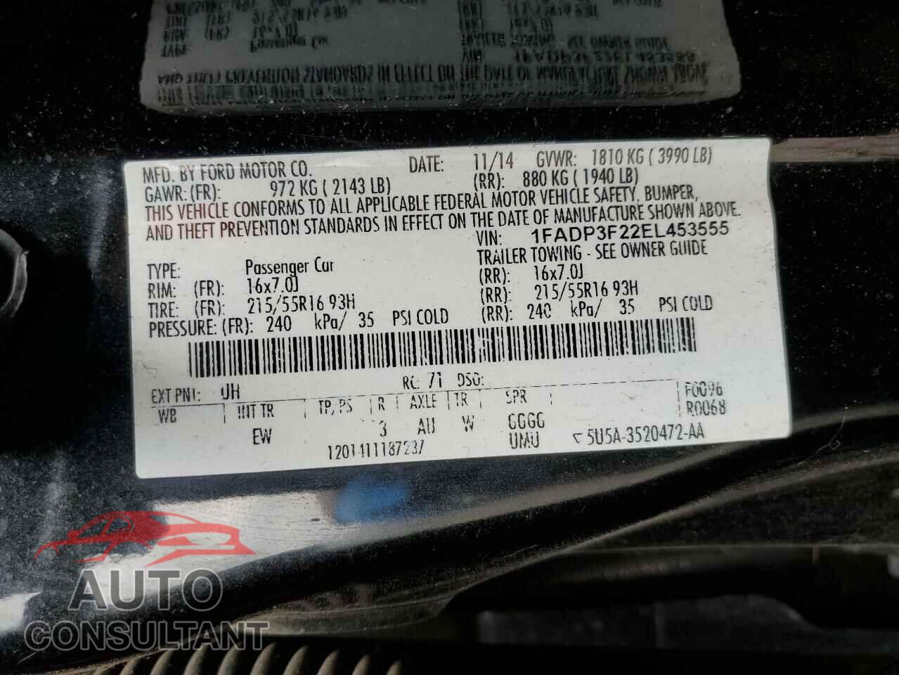 FORD FOCUS 2014 - 1FADP3F22EL453555