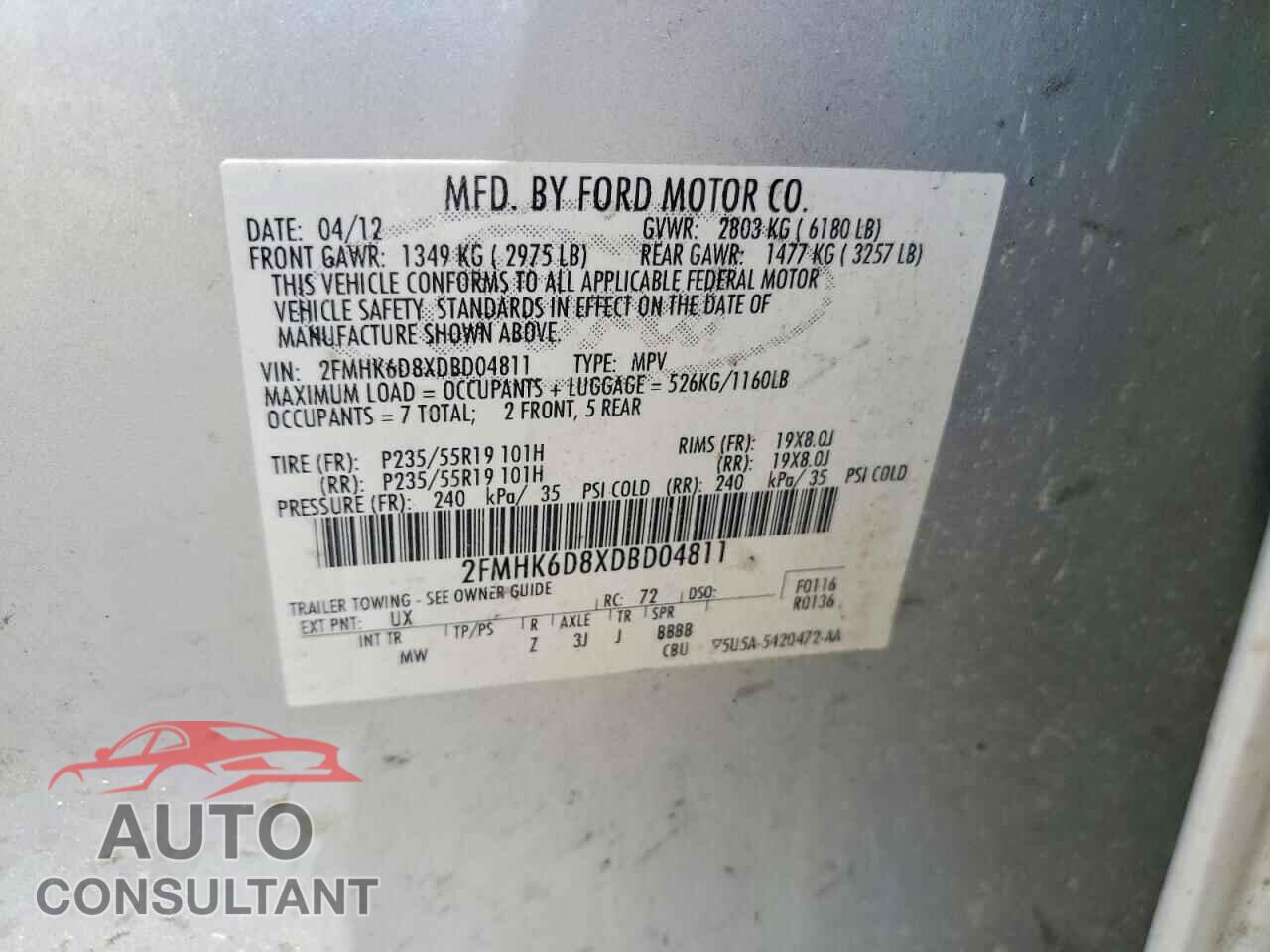 FORD FLEX 2013 - 2FMHK6D8XDBD04811