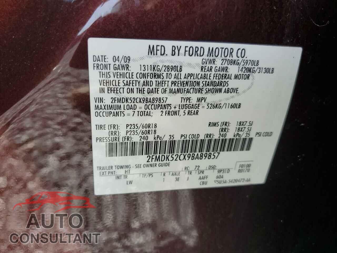 FORD FLEX 2009 - 2FMDK52CX9BA89857