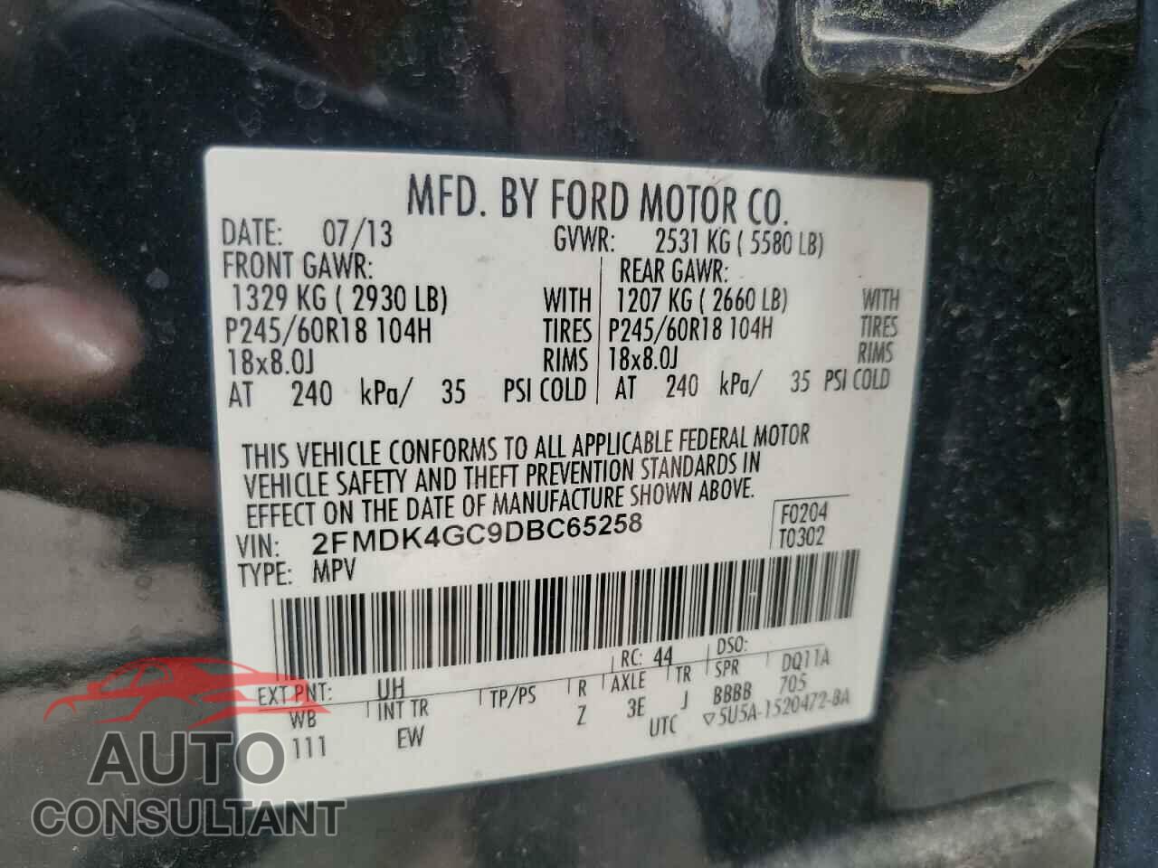 FORD EDGE 2013 - 2FMDK4GC9DBC65258
