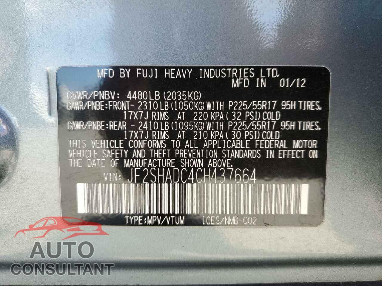 SUBARU FORESTER 2012 - JF2SHADC4CH437664