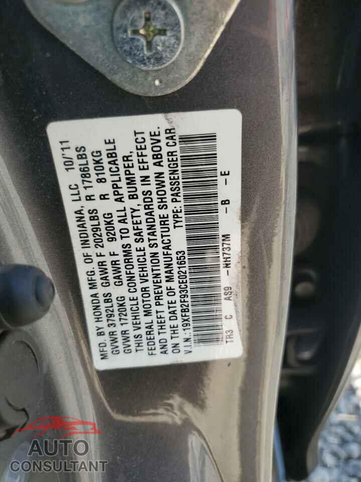 HONDA CIVIC 2012 - 19XFB2F93CE021653