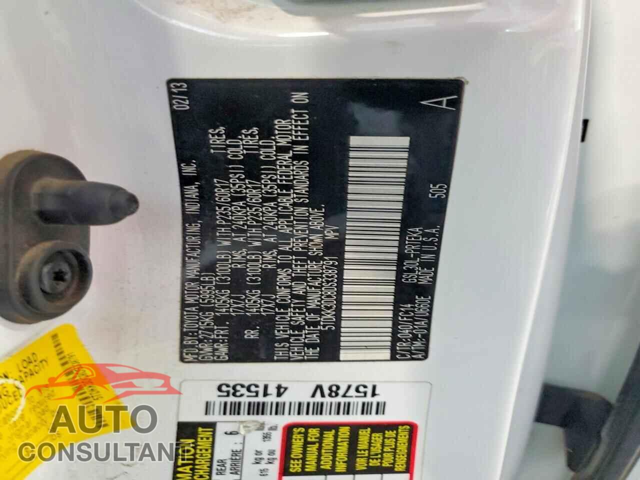 TOYOTA SIENNA 2013 - 5TDKK3DC8DS338791