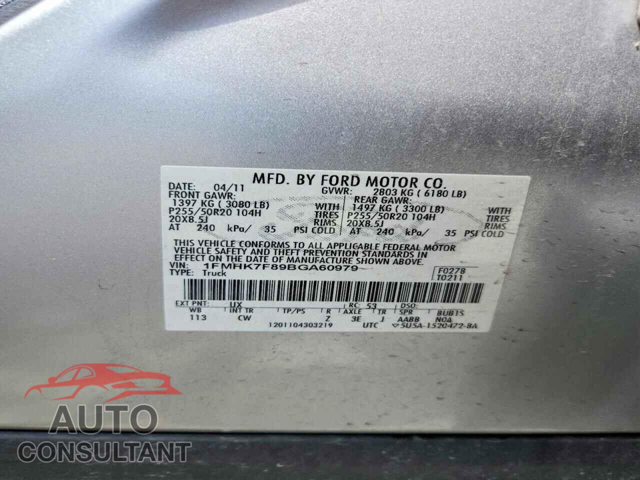FORD EXPLORER 2011 - 1FMHK7F89BGA60979