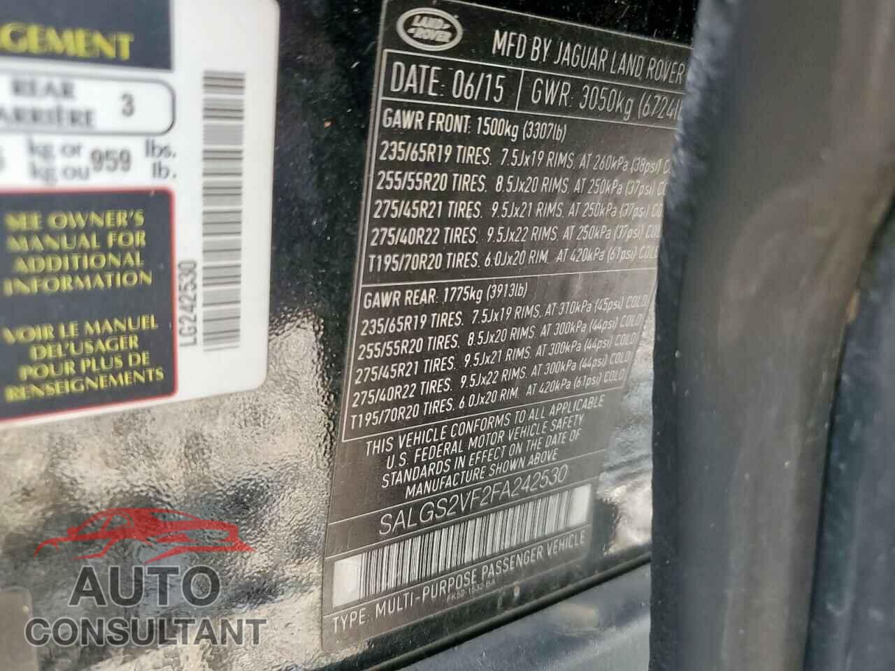 LAND ROVER RANGEROVER 2015 - SALGS2VF2FA242530