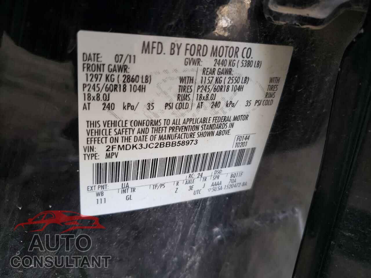 FORD EDGE 2011 - 2FMDK3JC2BBB58973