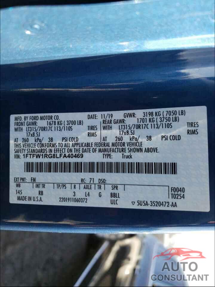 FORD F150 SVT 2020 - 1FTFW1RG8LFA40469