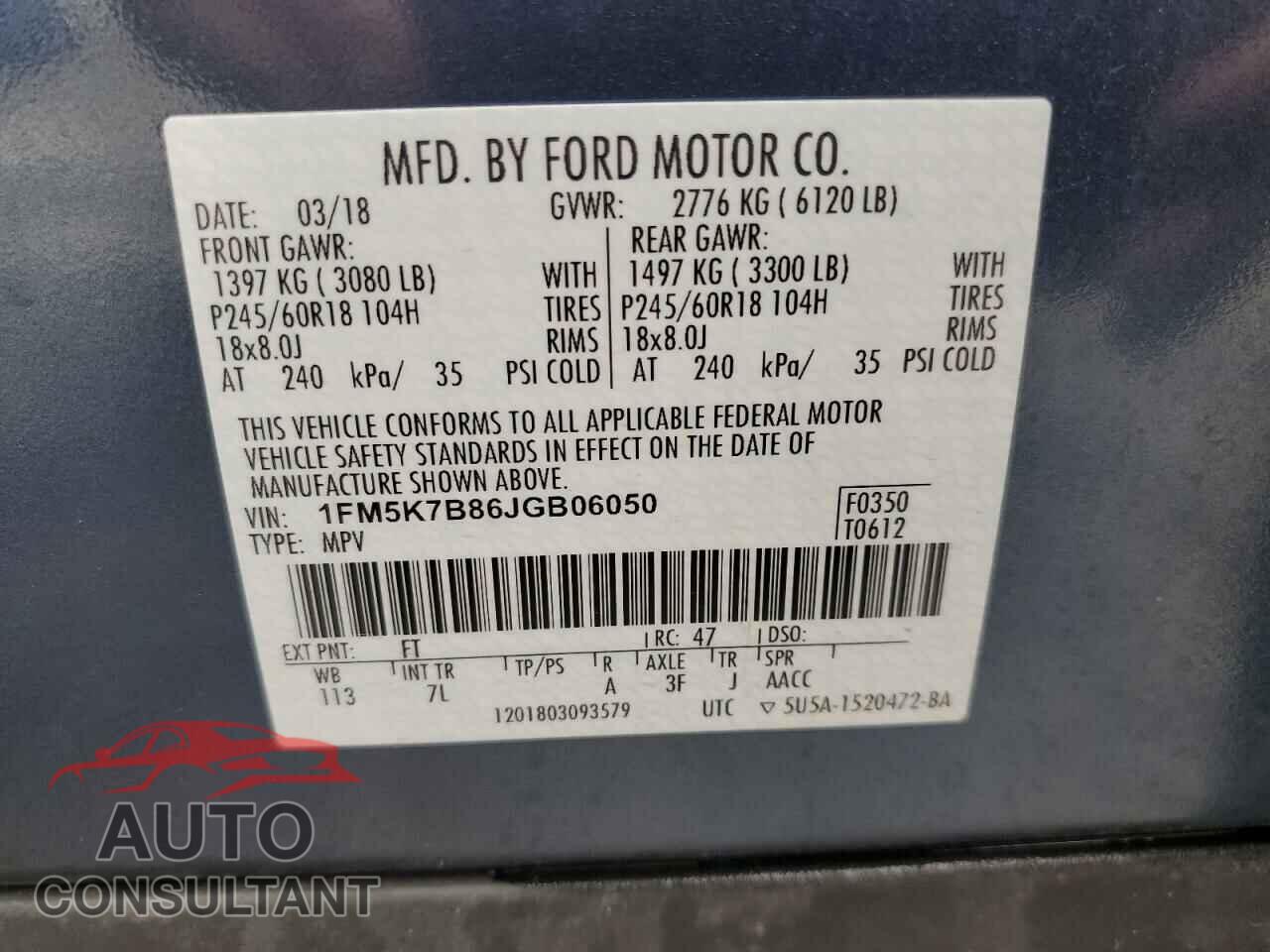 FORD EXPLORER 2018 - 1FM5K7B86JGB06050