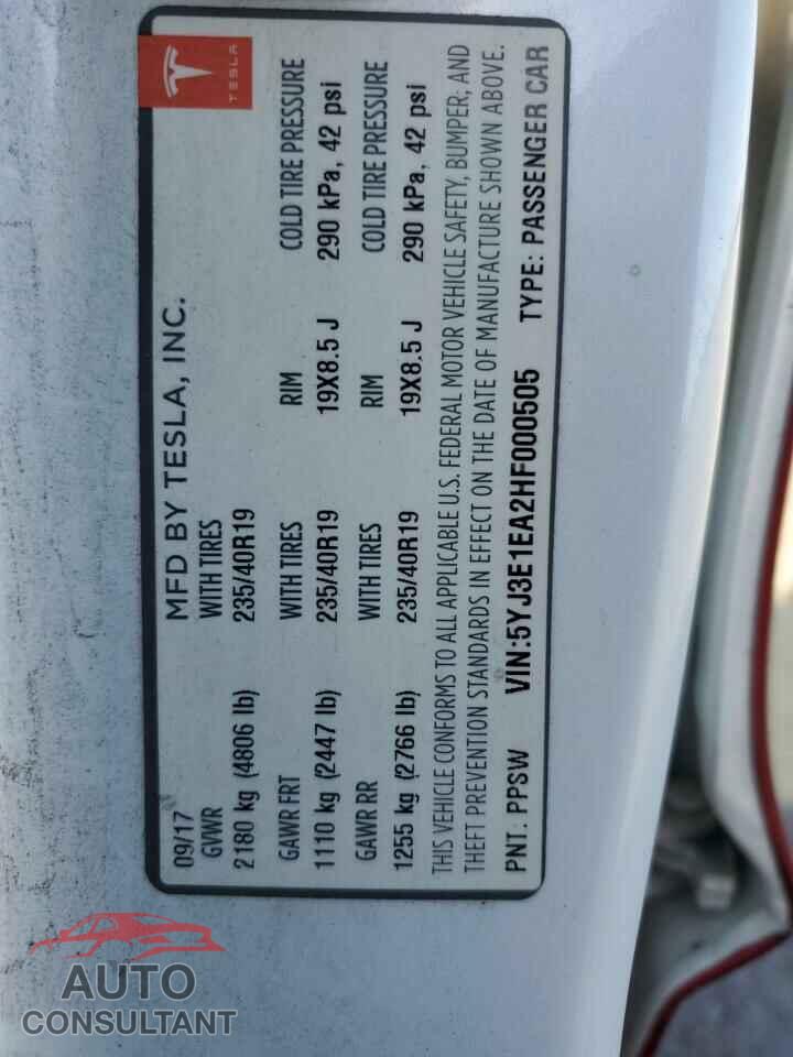 TESLA MODEL 3 2017 - 5YJ3E1EA2HF000505