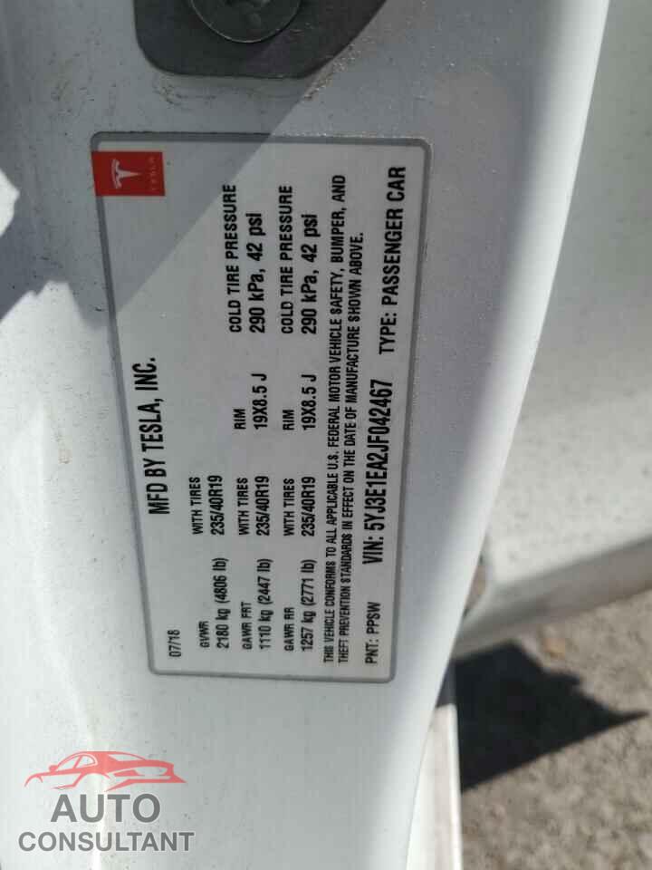TESLA MODEL 3 2018 - 5YJ3E1EA2JF042467