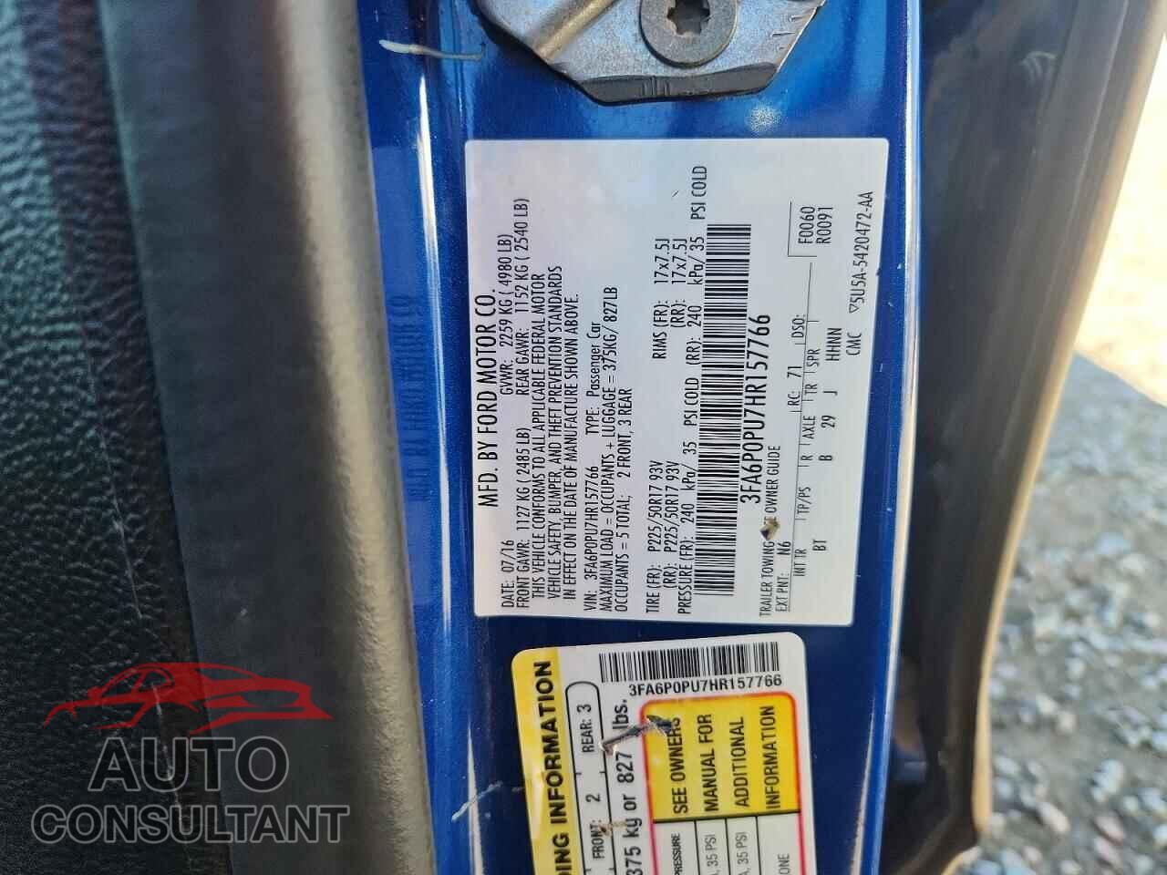 FORD FUSION 2017 - 3FA6P0PU7HR157766