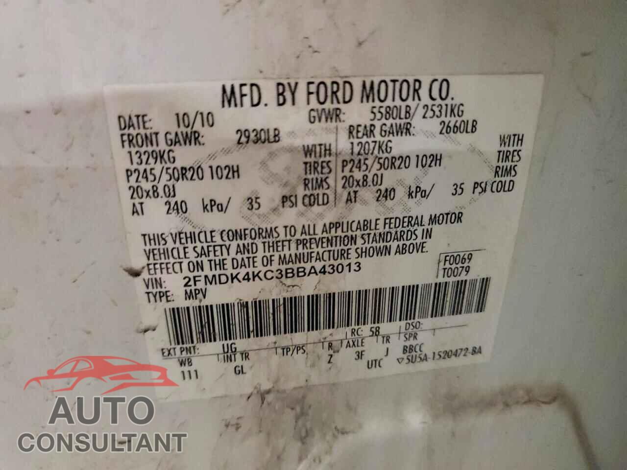FORD EDGE 2011 - 2FMDK4KC3BBA43013
