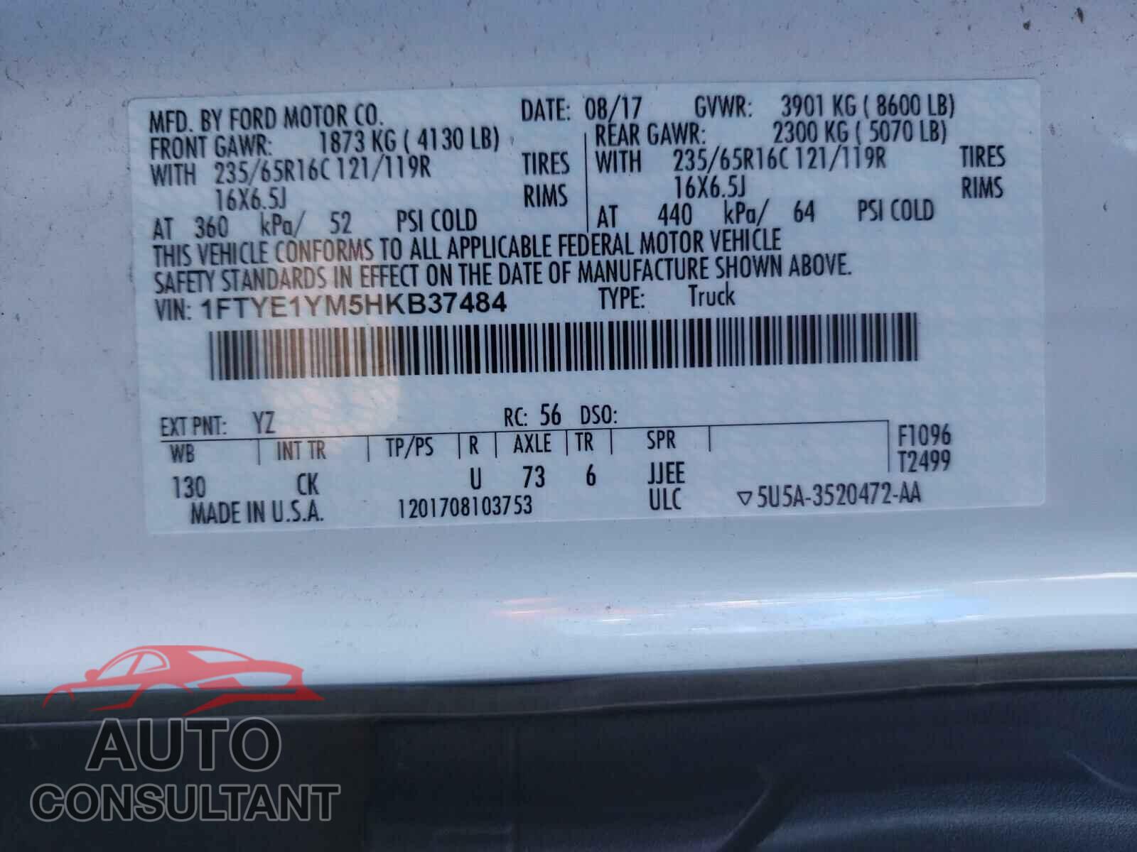 FORD TRANSIT CO 2017 - 1FTYE1YM5HKB37484