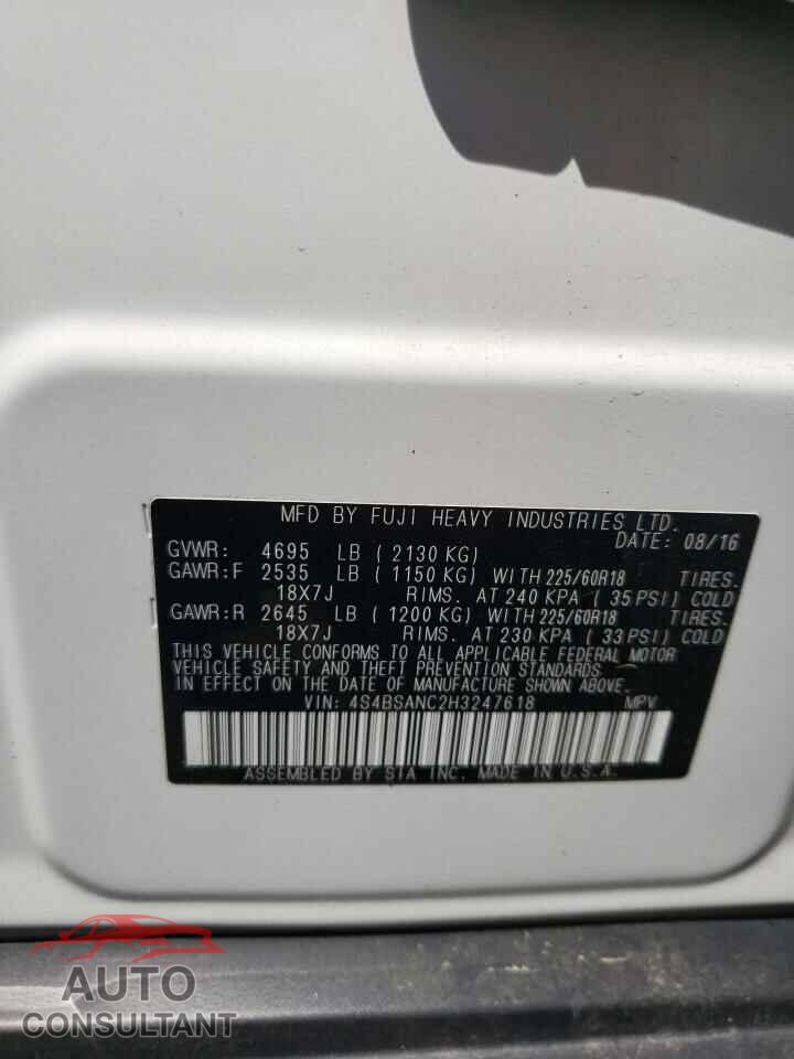 SUBARU OUTBACK 2017 - 4S4BSANC2H3247618