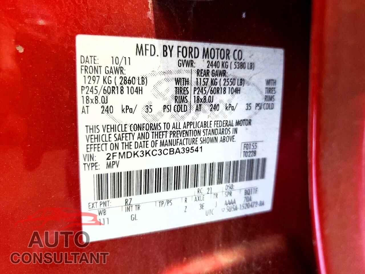 FORD EDGE 2012 - 2FMDK3KC3CBA39541
