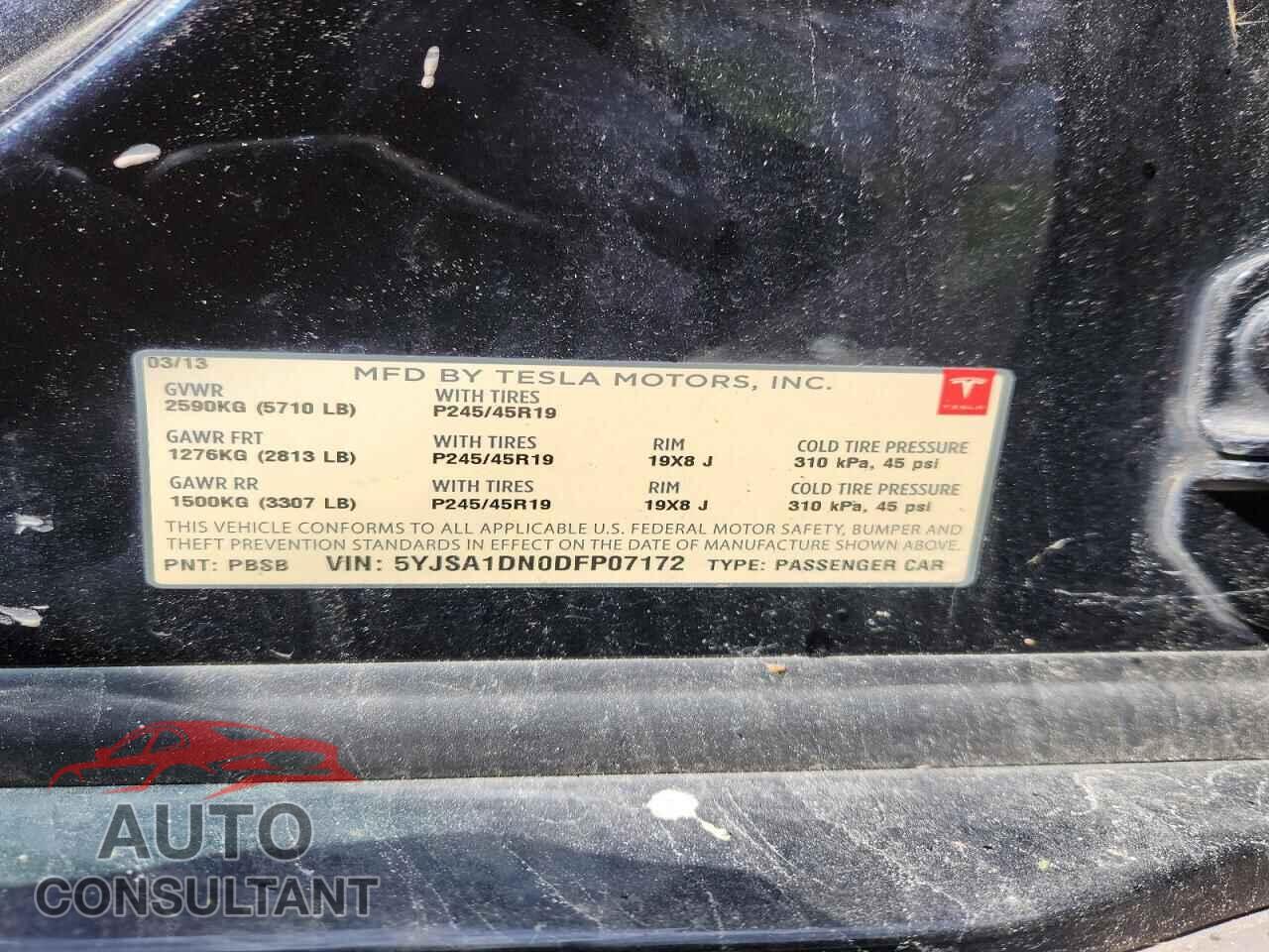 TESLA MODEL S 2013 - 5YJSA1DN0DFP07172