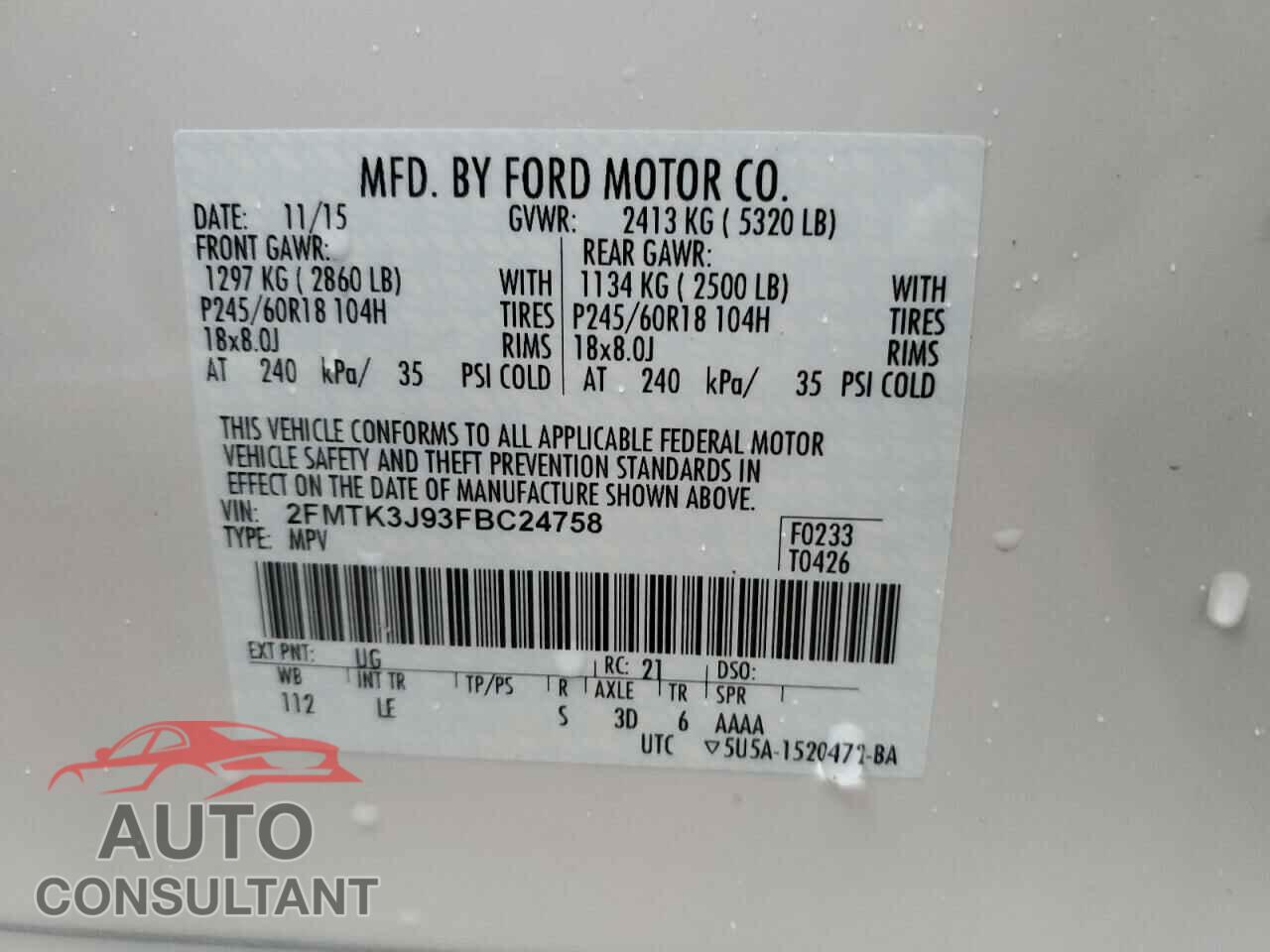 FORD EDGE 2015 - 2FMTK3J93FBC24758