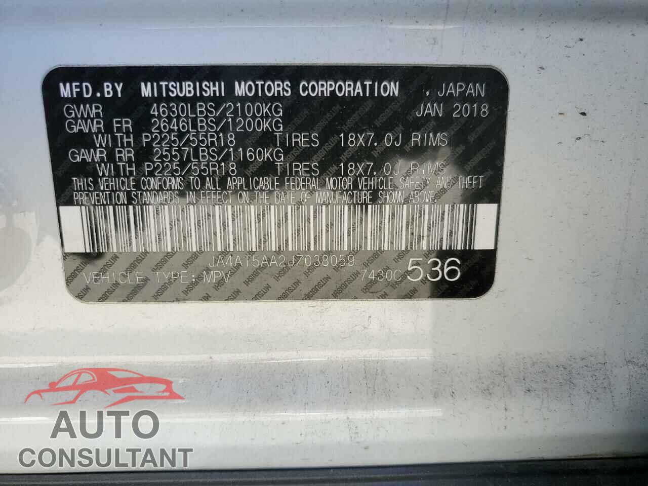 MITSUBISHI ECLIPSE 2018 - JA4AT5AA2JZ038059