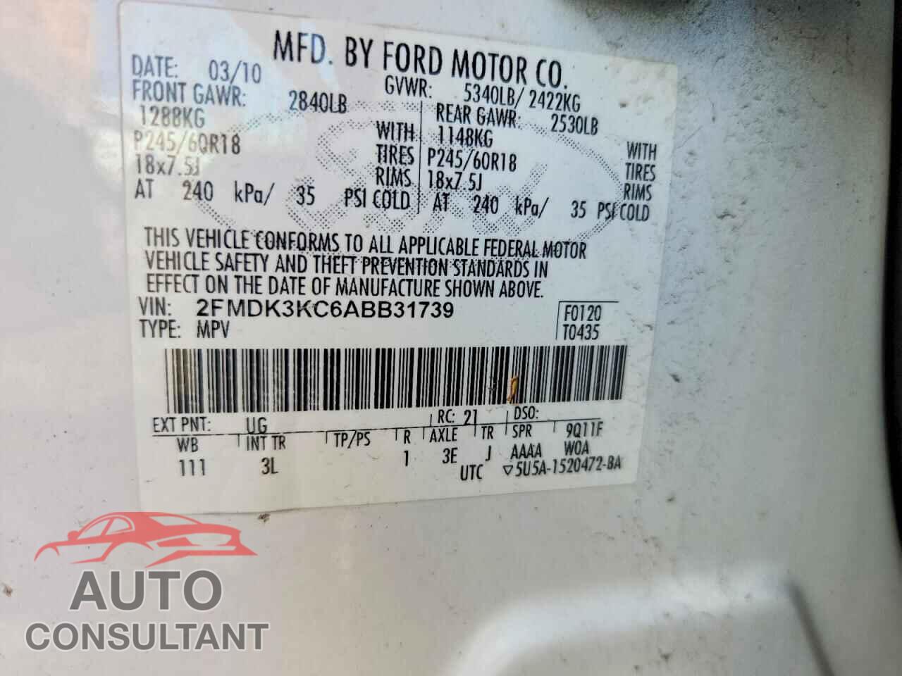 FORD EDGE 2010 - 2FMDK3KC6ABB31739