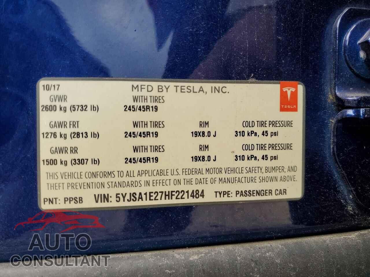 TESLA MODEL S 2017 - 5YJSA1E27HF221484