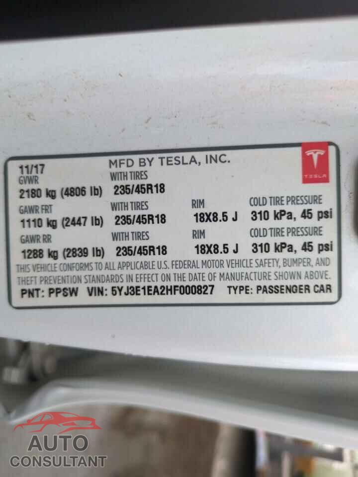TESLA MODEL 3 2017 - 5YJ3E1EA2HF000827