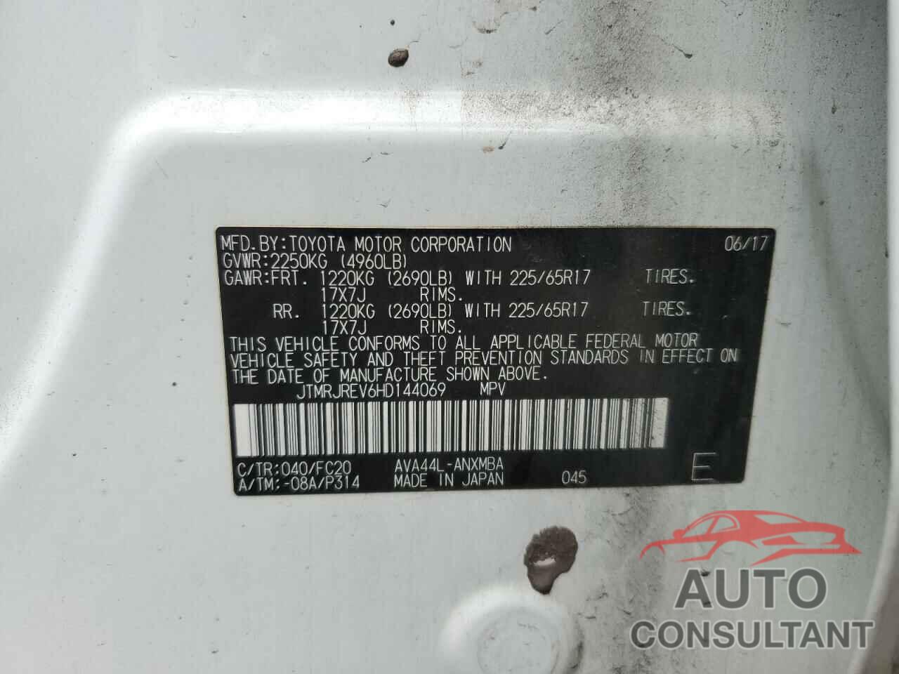 TOYOTA RAV4 2017 - JTMRJREV6HD144069