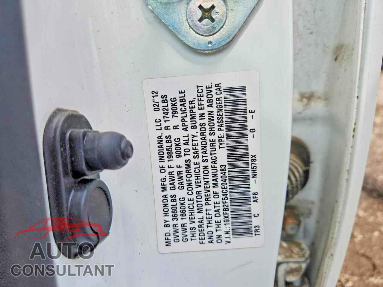 HONDA CIVIC 2012 - 19XFB2F54CE040483