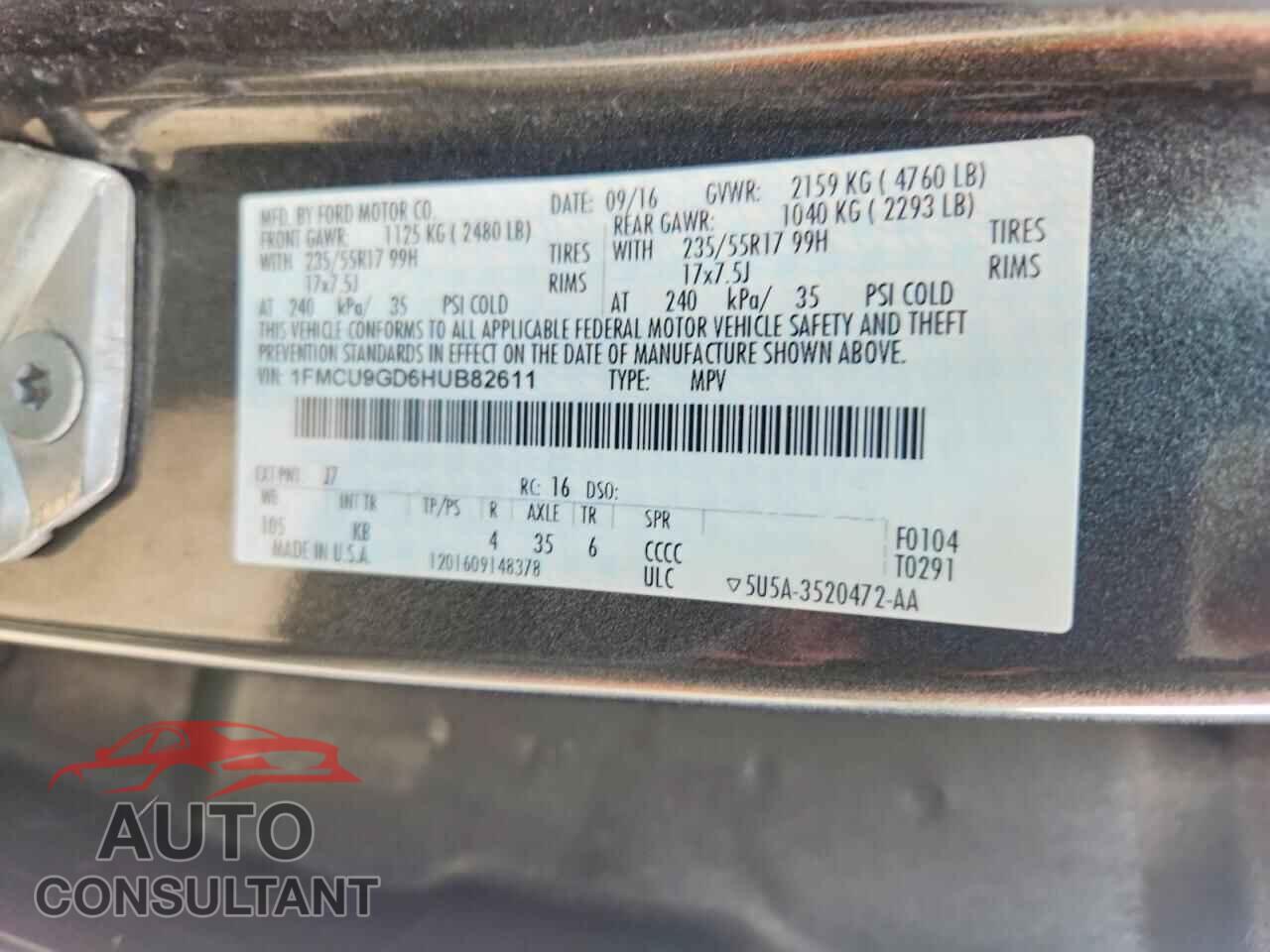 FORD ESCAPE 2017 - 1FMCU9GD6HUB82611