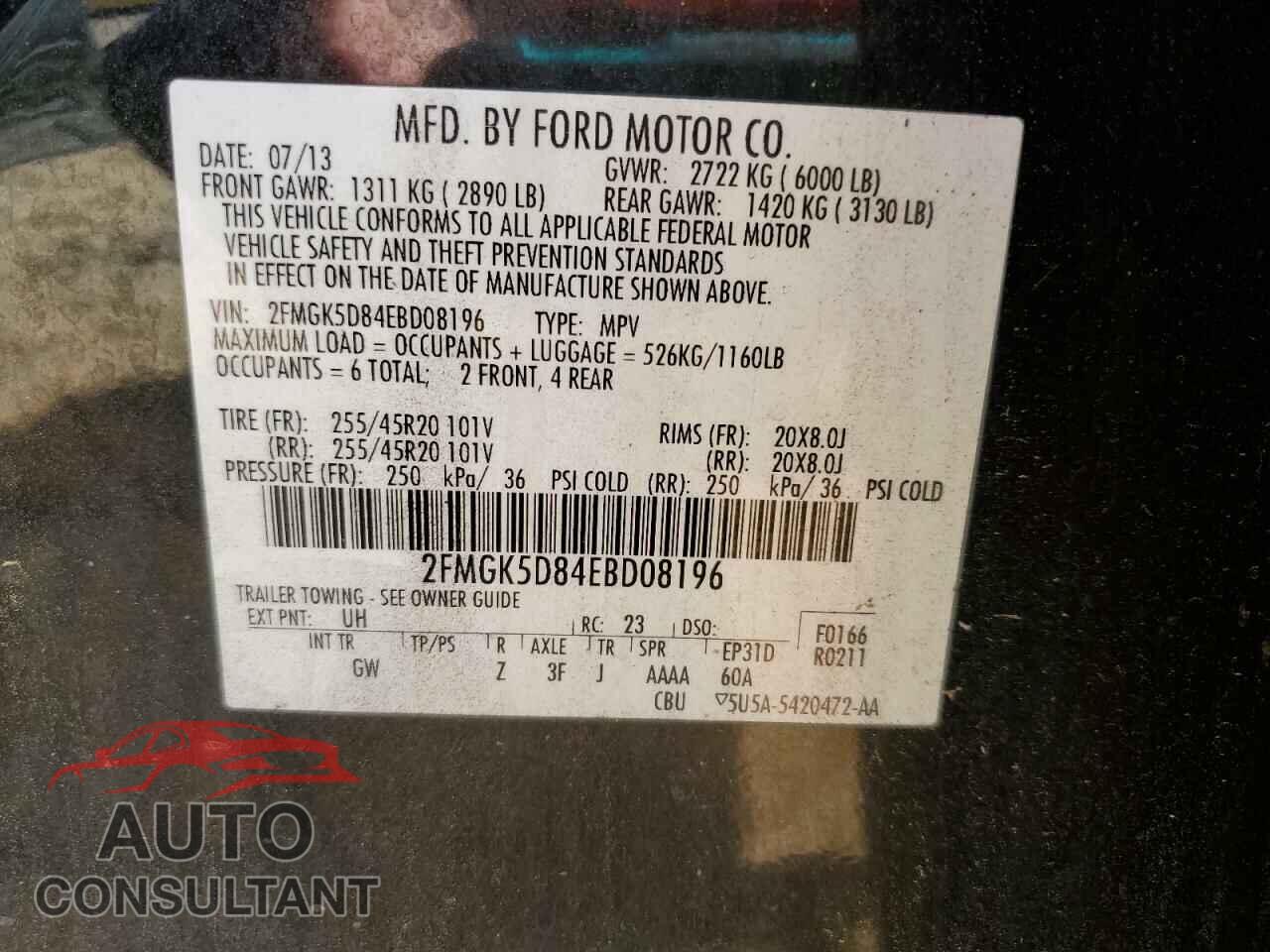 FORD FLEX 2014 - 2FMGK5D84EBD08196