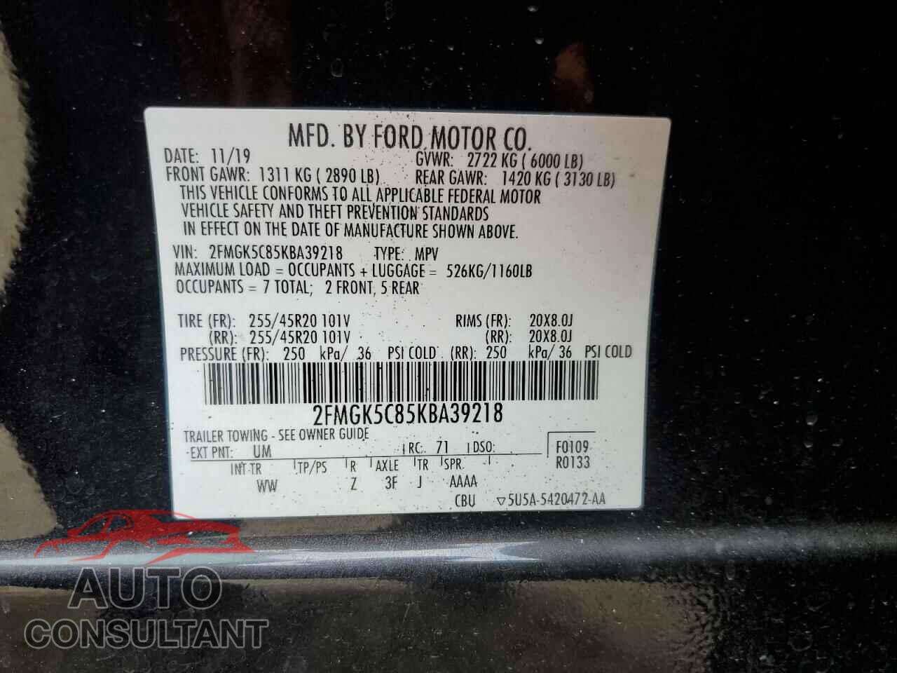 FORD FLEX 2019 - 2FMGK5C85KBA39218