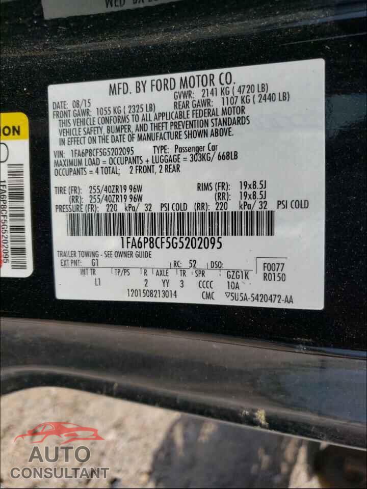 FORD MUSTANG 2016 - 1FA6P8CF5G5202095