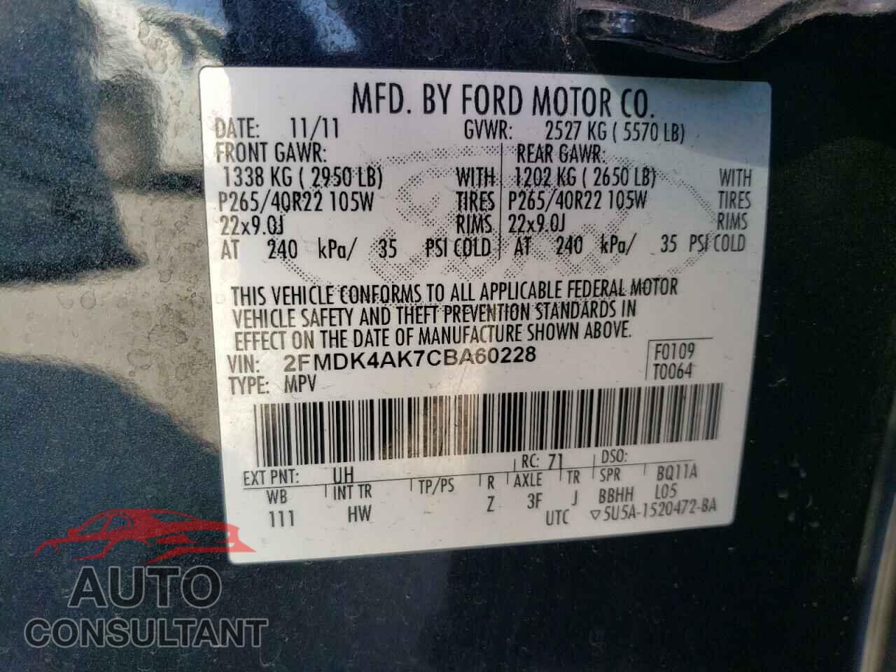 FORD EDGE 2012 - 2FMDK4AK7CBA60228
