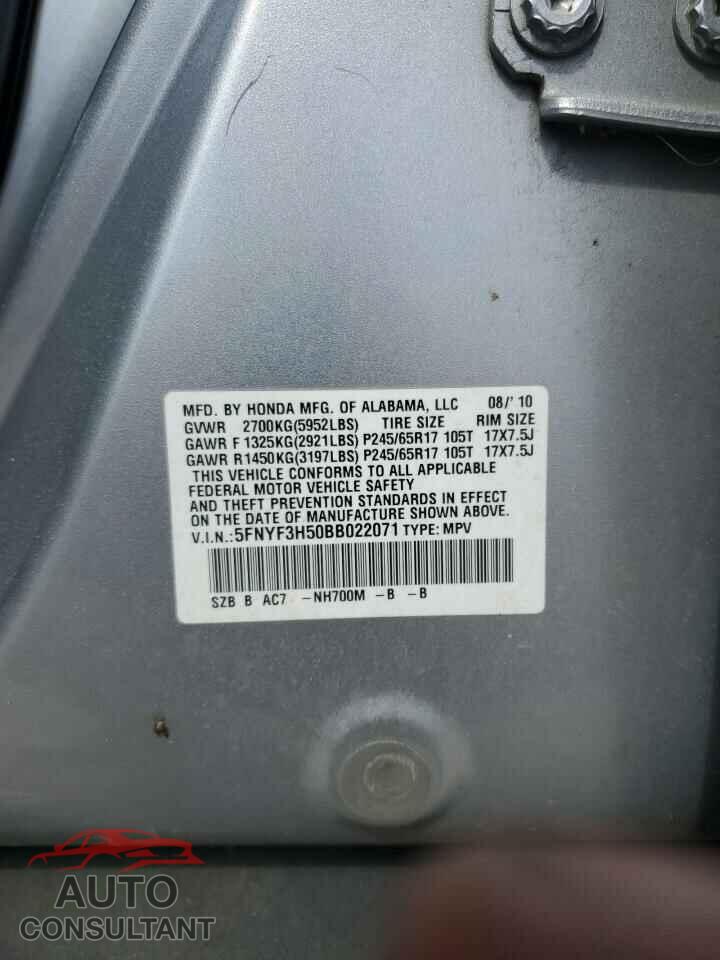 HONDA PILOT 2011 - 5FNYF3H50BB022071