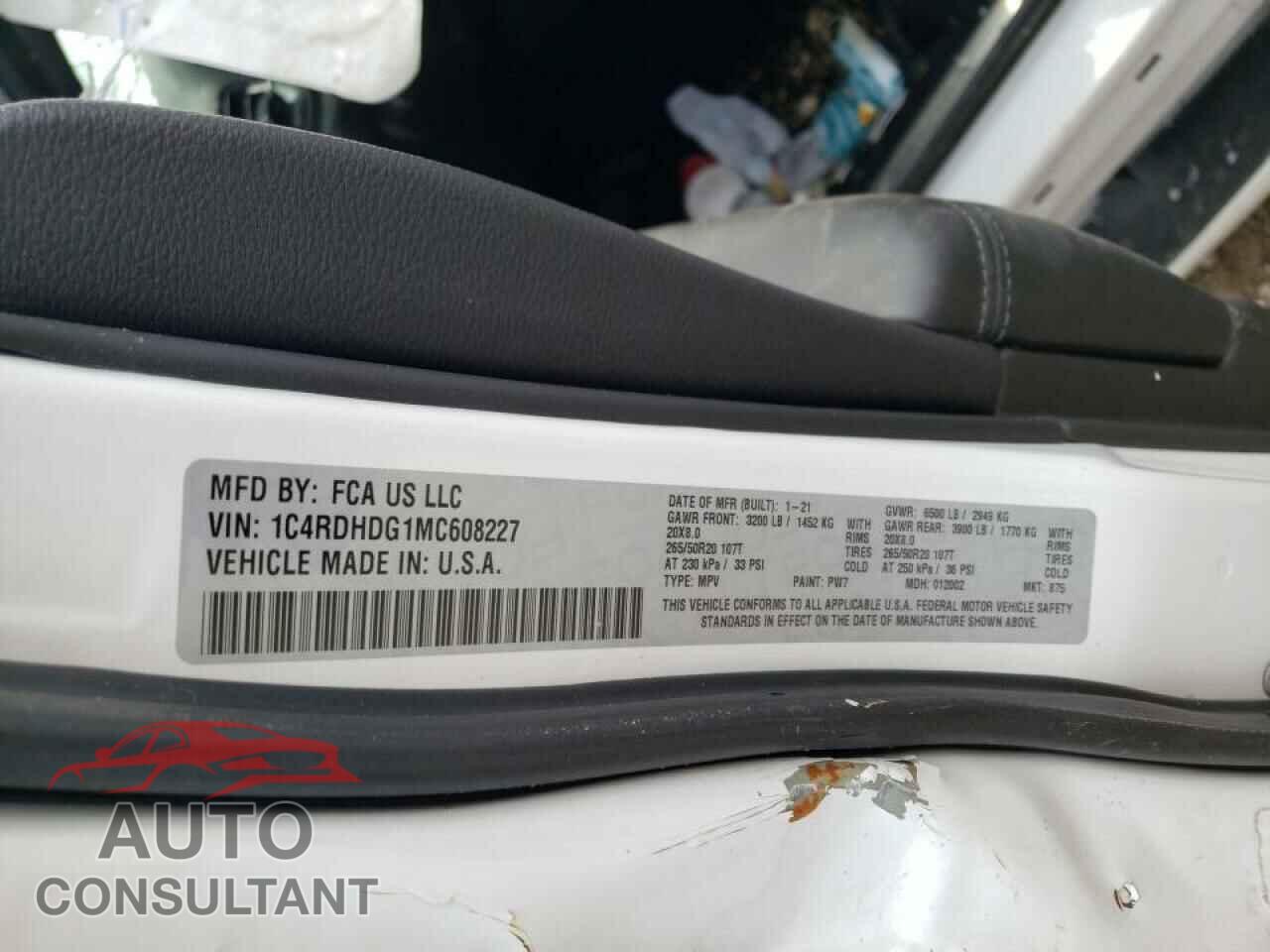 DODGE DURANGO 2021 - 1C4RDHDG1MC608227